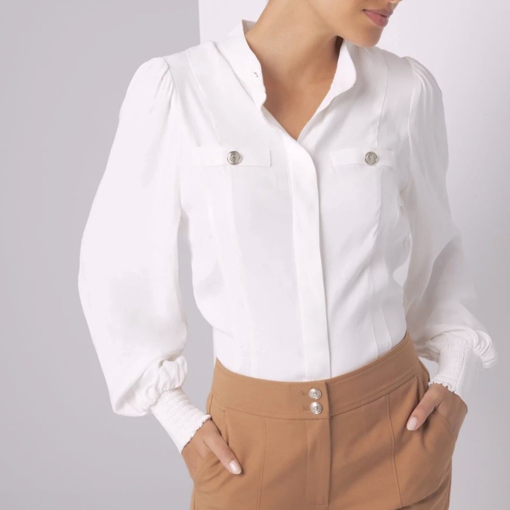 WHBM Utility pockets button up shirt White Women's top size 14